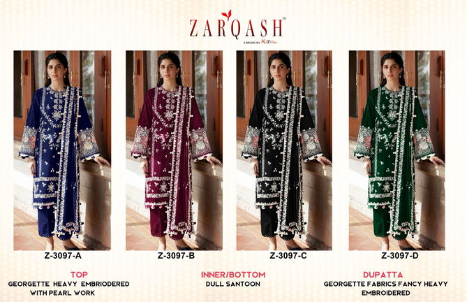 Z 3097 Zarqash Embroidery Georgette Pakistani Suits Wholesale Suppliers In India